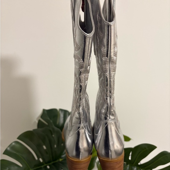 Women Western Cowboy Boots Pointed Toe Silver Metallic Cowgirl Women's Size 7 8 - Picture 14 of 14